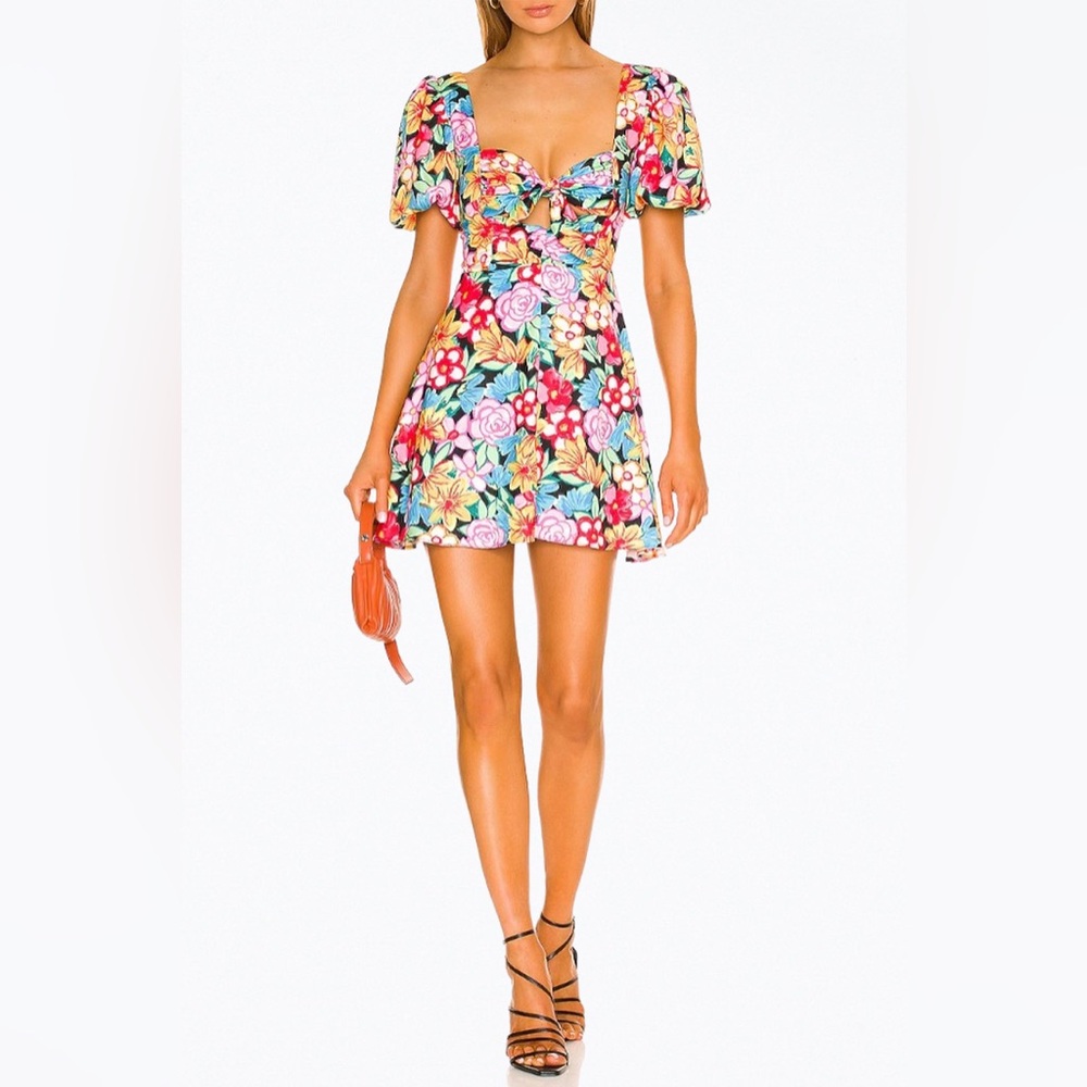 For Love and Lemons Women's MALLORY FLORA CUTOUT SATIN MINI DRESS Size XS